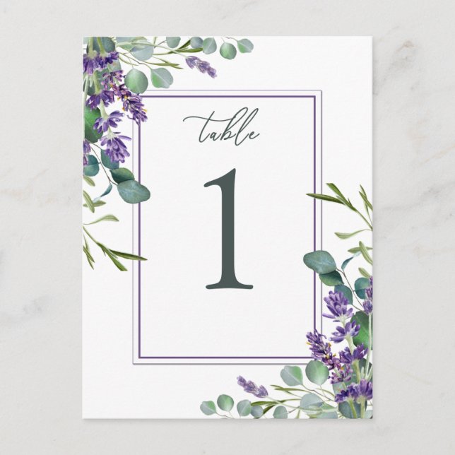 Eucalyptus Foliage Lavender Flowers Table Number (Front)
