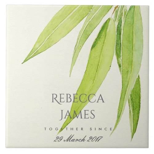 EUCALYPTUS FOLIAGE LEAF SAVE THE DATE WEDDING GIFT TILE