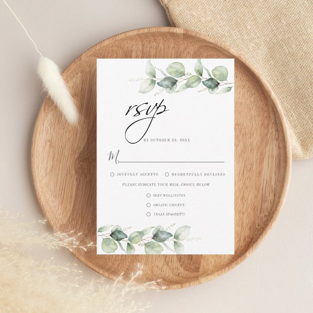Eucalyptus Foliage Minimalist Botanical Wedding RSVP Card (Eucalyptus Script Wedding RSVP Card)