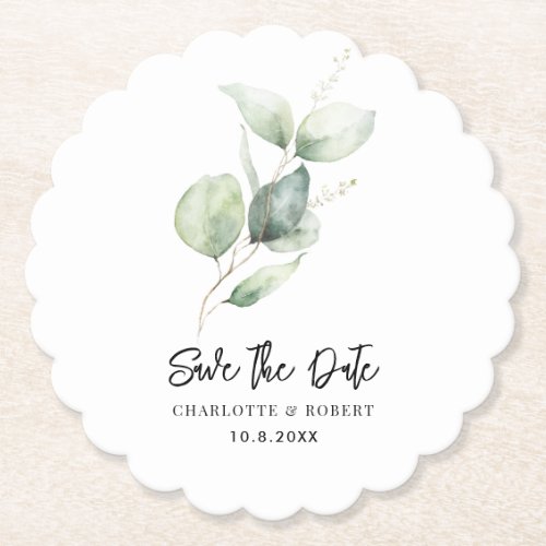 Eucalyptus Foliage Minimalist Save the Date Paper Coaster