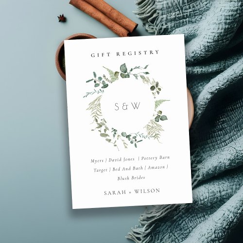 Eucalyptus Foliage Monogram Gift Registry Wedding Enclosure Card