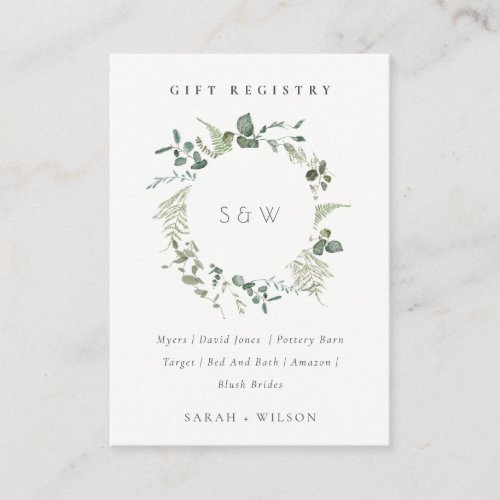 Eucalyptus Foliage Monogram Gift Registry Wedding Enclosure Card