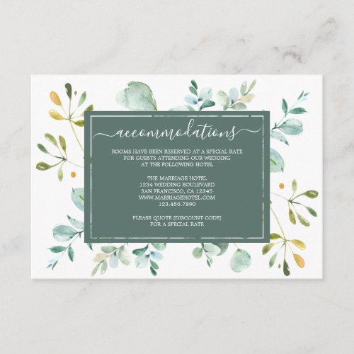 Eucalyptus Foliage Navy Blue Botanical Wedding Enclosure Card