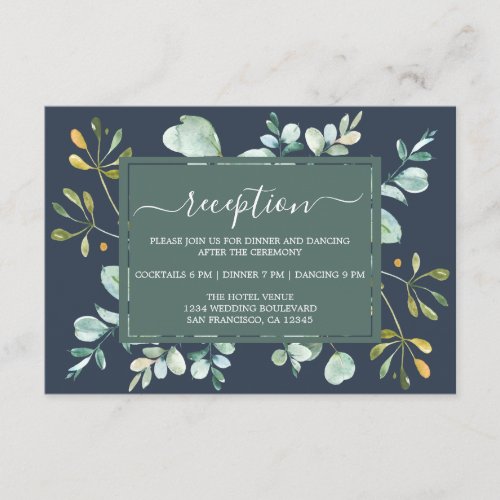 Eucalyptus Foliage Navy Blue Botanical Wedding Enclosure Card