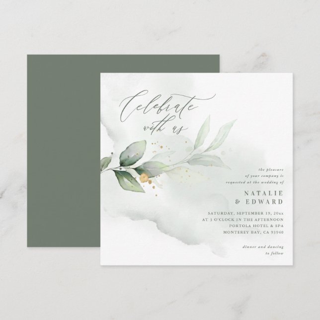 Eucalyptus foliage, olive green gold chic wedding (Front/Back)