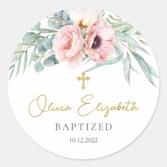 Eucalyptus Foliage Peony Floral  Classic Round Sticker (Front)