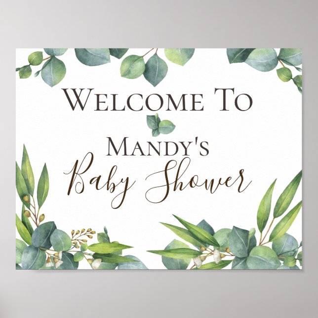 Eucalyptus Foliage Personalized Baby Shower Sign (Front)