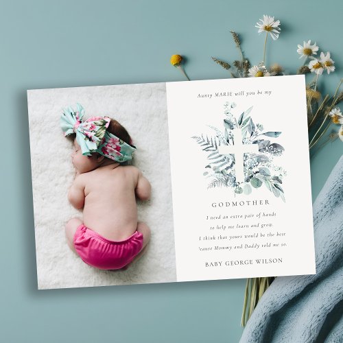 Eucalyptus Foliage Photo Godmother Proposal Invite