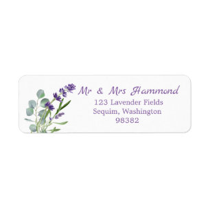 Eucalyptus Foliage Purple Lavender Flowers  Label