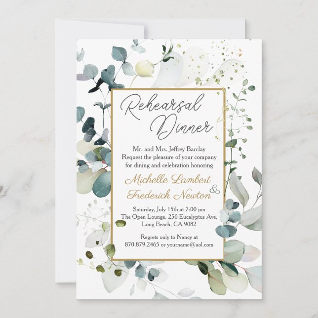 Eucalyptus Foliage Rehearsal Dinner  Invitation (Front)