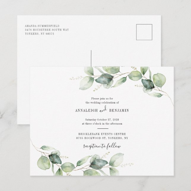 Eucalyptus Foliage Rustic Wedding Invitation Postcard (Front/Back)