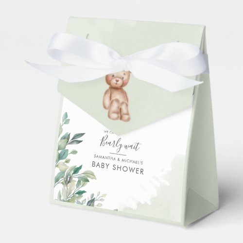 Eucalyptus Foliage Script Bear Couples Baby Shower Favor Boxes