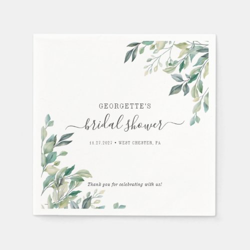 Eucalyptus Foliage Script Greenery Bridal Shower Napkins