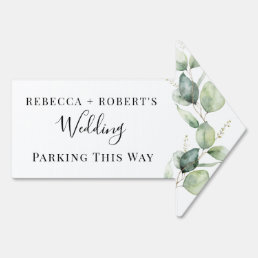 Eucalyptus Foliage Script Wedding Car Parking Sign