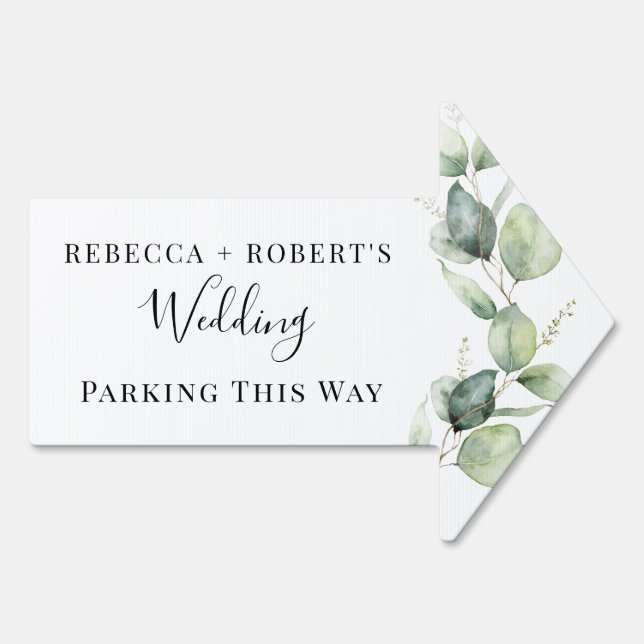 Eucalyptus Foliage Script Wedding Car Parking Sign (Back)