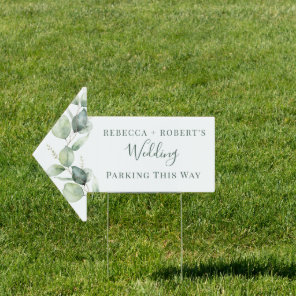 Eucalyptus Foliage Script Wedding Parking Arrow Sign