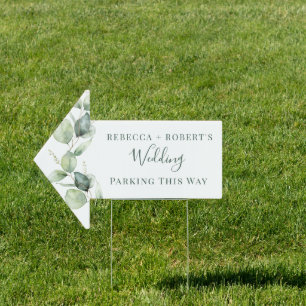 Eucalyptus Foliage Script Wedding Parking Arrow Sign