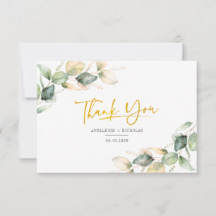 Eucalyptus Foliage Script Wedding Thank You Card