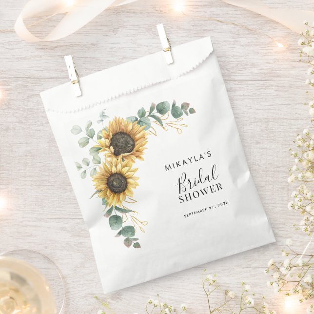 Eucalyptus Foliage Sunflower Floral Bridal Shower Favor Bag (Clipped)