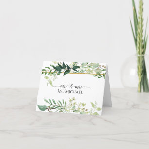 Eucalyptus Foliage Watercolor Green White Wedding Thank You Card