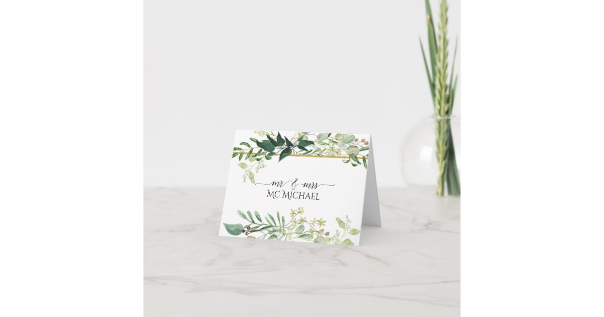 Eucalyptus Foliage Watercolor Green White Wedding Thank You Card | Zazzle