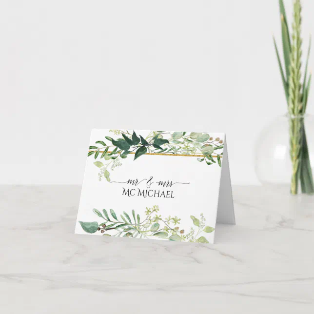 Eucalyptus Foliage Watercolor Green White Wedding Thank You Card | Zazzle