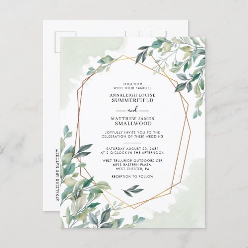 Eucalyptus Foliage Watercolor Wedding Invitation Postcard