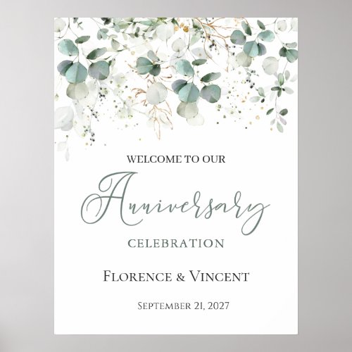 Eucalyptus Foliage Wedding Anniversary Welcome  Poster