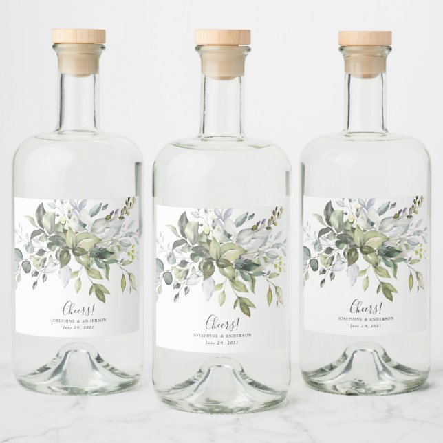 Eucalyptus Foliage Wedding Favors Liquor Bottle Label (Bottles)