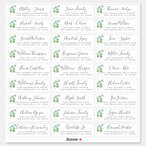 Eucalyptus Foliage Wedding Guest Address Labels