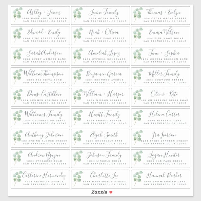 Eucalyptus Foliage Wedding Guest Address Labels (Sheet)