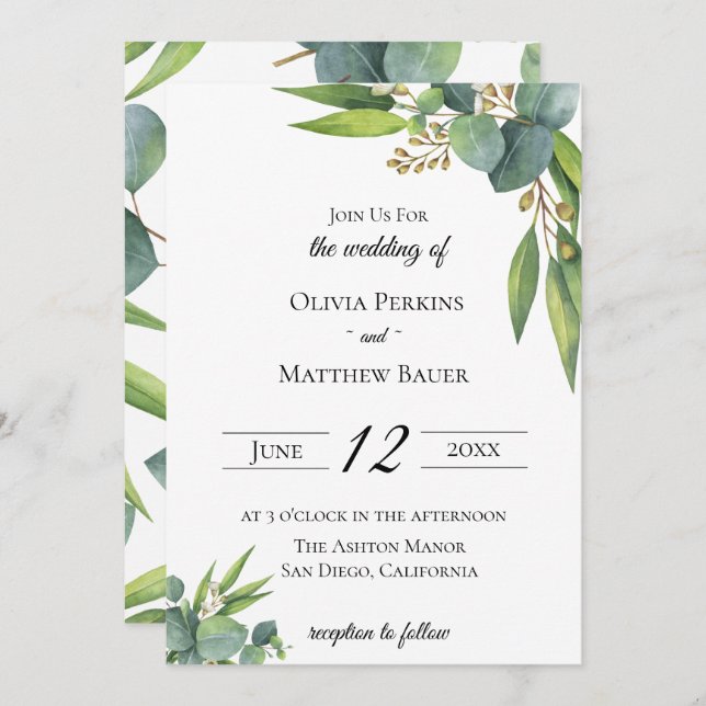 Eucalyptus Foliage Wedding Invitation (Front/Back)