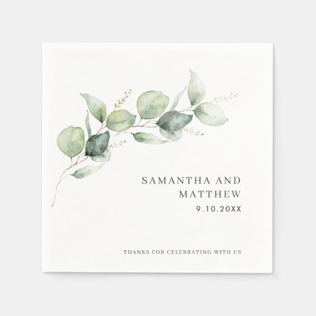 Eucalyptus Foliage Wedding Party Paper Napkins (Front)