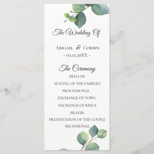 Eucalyptus Foliage Wedding Program Zazzle Com