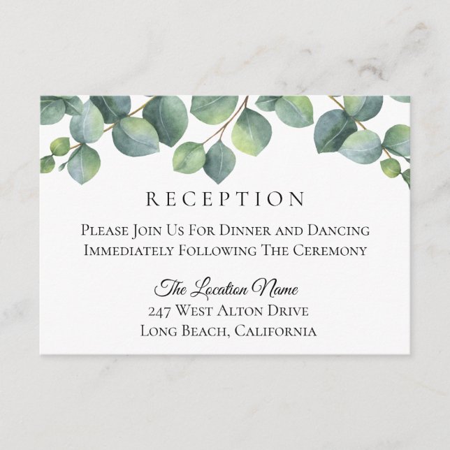 Eucalyptus Foliage Wedding Reception Enclosure Card (Front)