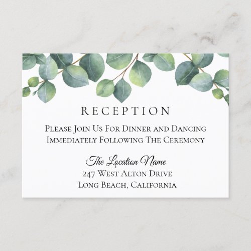 Eucalyptus Foliage Wedding Reception Enclosure Card