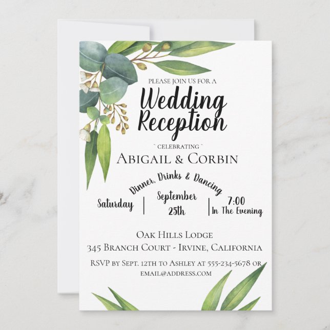 Eucalyptus Foliage Wedding Reception Invitation (Front)