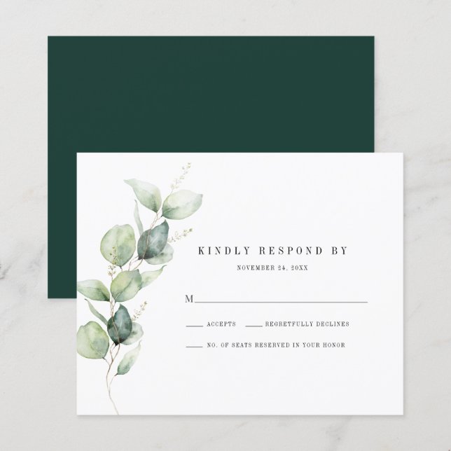 Eucalyptus Foliage Wedding RSVP Response Card (Front/Back)