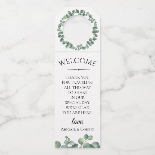 Eucalyptus Foliage Wedding Welcome Bottle Hanger Tag