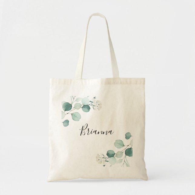 Eucalyptus Foliage White Floral Bridesmaid Tote Bag (Front)