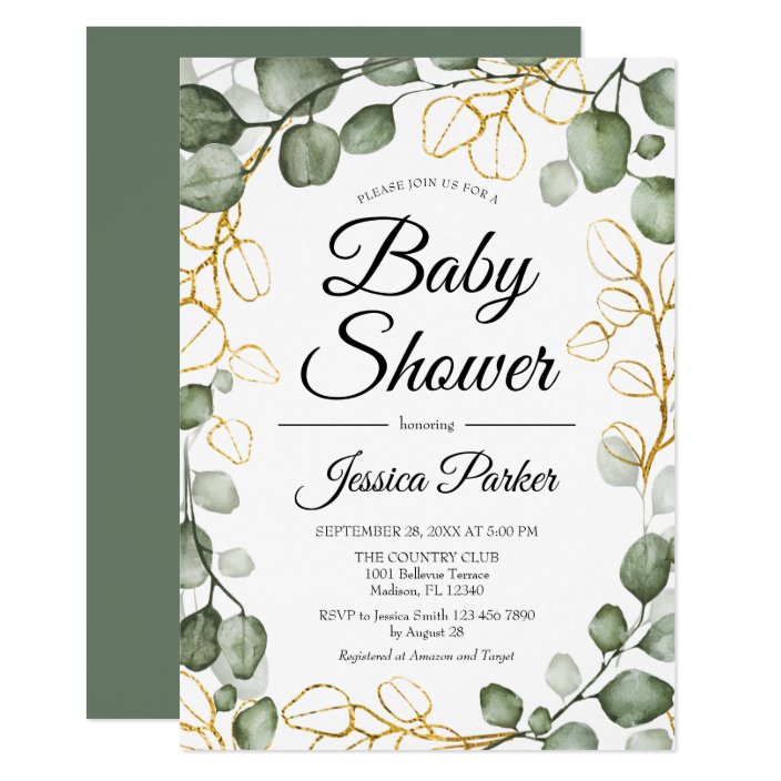 Eucalyptus Foliage Wreath Baby Shower Invitation