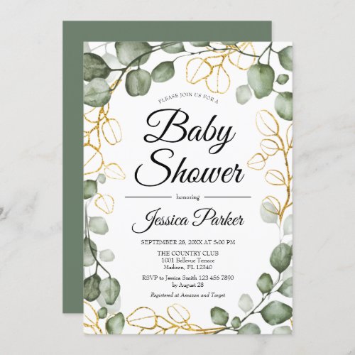 Eucalyptus Foliage Wreath Baby Shower Invitation