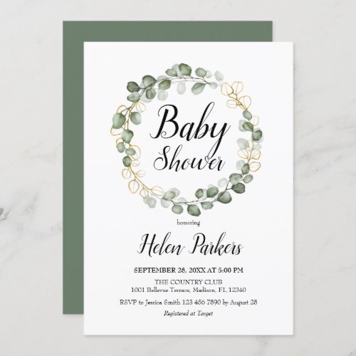 Eucalyptus Foliage Wreath Baby Shower Invitation