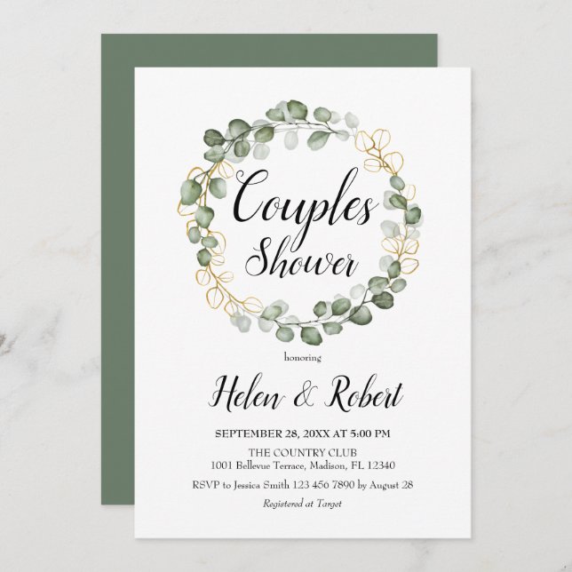 Eucalyptus Foliage Wreath Couples Shower Invitation (Front/Back)