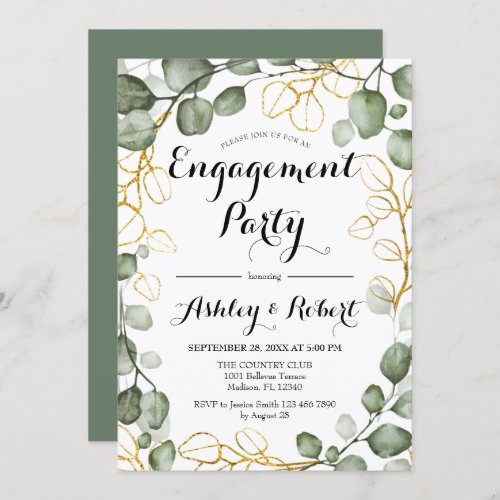 Eucalyptus Foliage Wreath Engagement Party Invitation