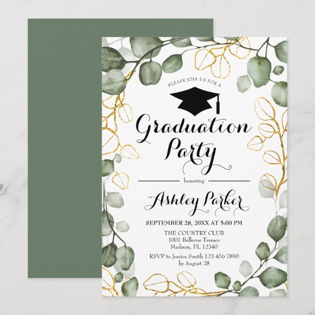 Eucalyptus Foliage Wreath Graduation Party Invitation (Front/Back)
