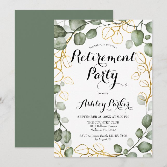 Eucalyptus Foliage Wreath Retirement Party Invitation (Front/Back)
