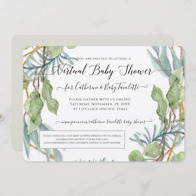 Eucalyptus Foliage Wreath Virtual Baby Boy Shower Invitation (Front/Back)