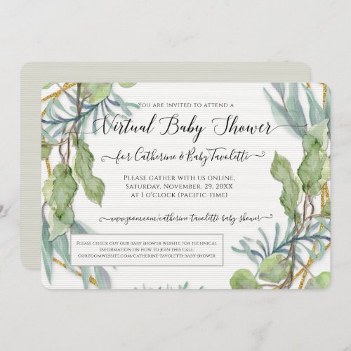 Eucalyptus Foliage Wreath Virtual Baby Boy Shower Invitation