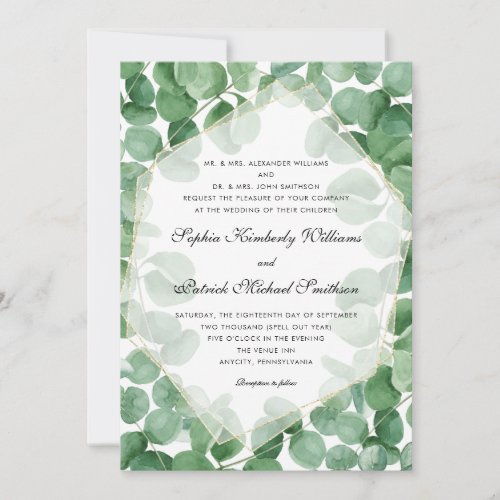Eucalyptus formal all parents hosting wedding invitation